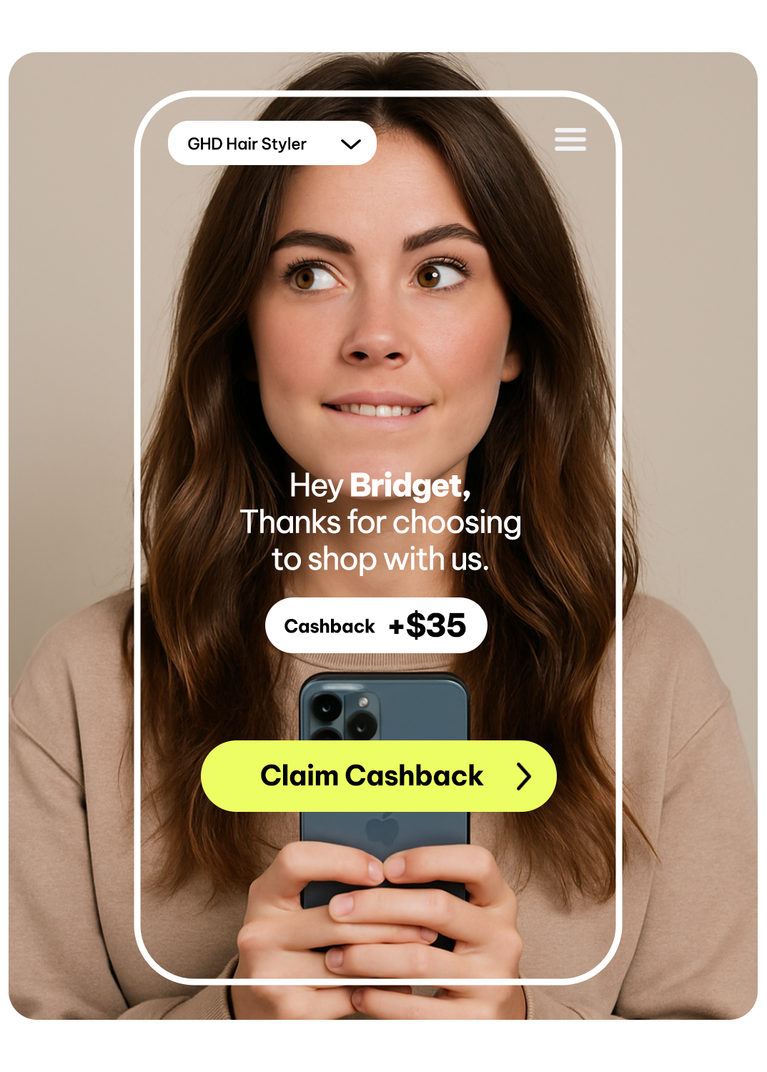 Customer interacting with Cashback+ widget